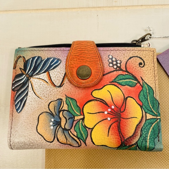 Anuschka Handbags - Anushka Hand Painted Vintage Brown Orange Snap Bifold Wallet